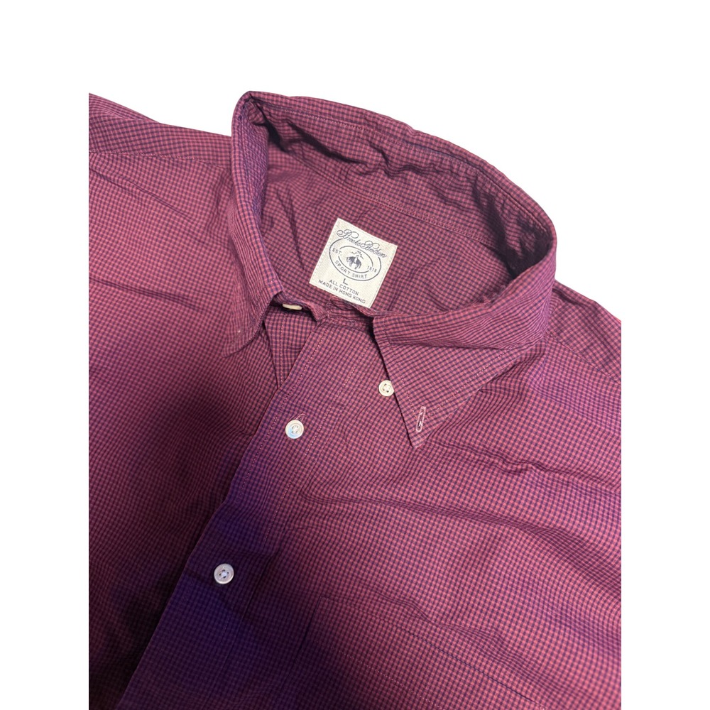 Brooks Brothers Mens L Burgundy Gingham Check Cotton Button Down Shirt